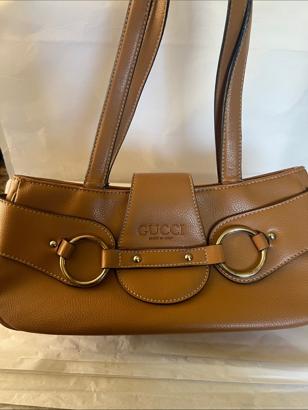GG Collection Tan Shoulder Bag with Gold Rings